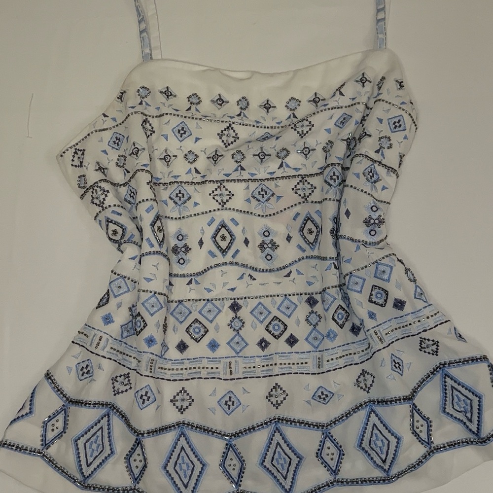 White House Black Market Blue and White Geometric Camisole